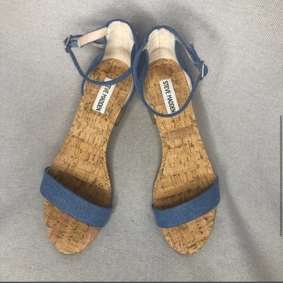 Steve Madden Irenee C Denim Cork Ankle Strap Sandals size 8.5 - Picture 3 of 8